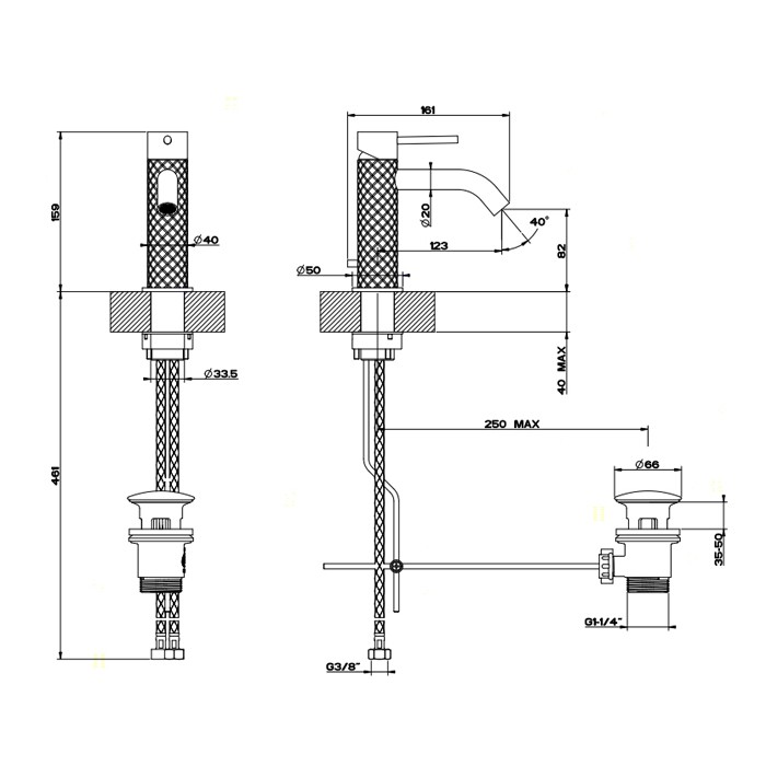 Gessi Смеситель однорычажный с донным клапаном, Intreccio, 54101#239 цвет: шлифованная сталь