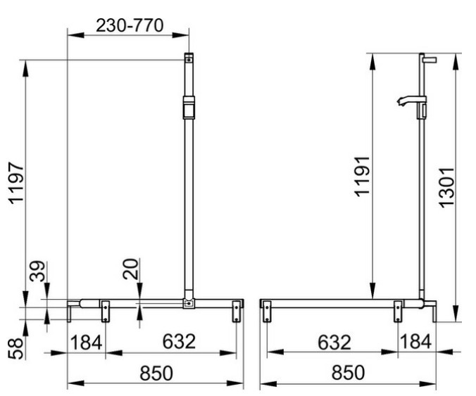 Keuco поручень вдоль стены для установки справа и слева 850 мм х 850 мм х 1301 мм, со штангой для душа, axess, хром арт. 35015 010102
