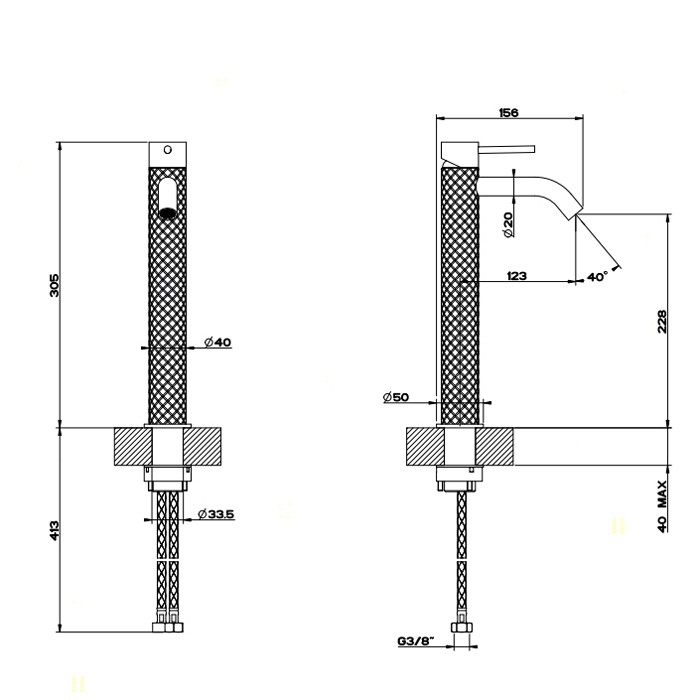 Gessi Смеситель для раковины высокий, без донного клапана, Intreccio, 54109#239 цвет: шлифованная сталь