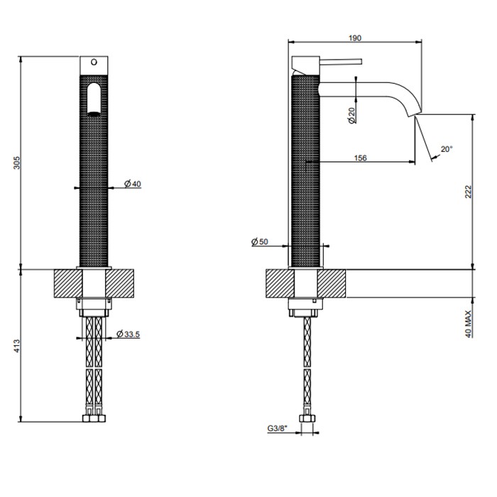 Gessi Смеситель для раковины, на 1 отв., высокий, h: 305мм, излив: 156мм, 316, 54406#707 цвет: brushed black metal pvd
