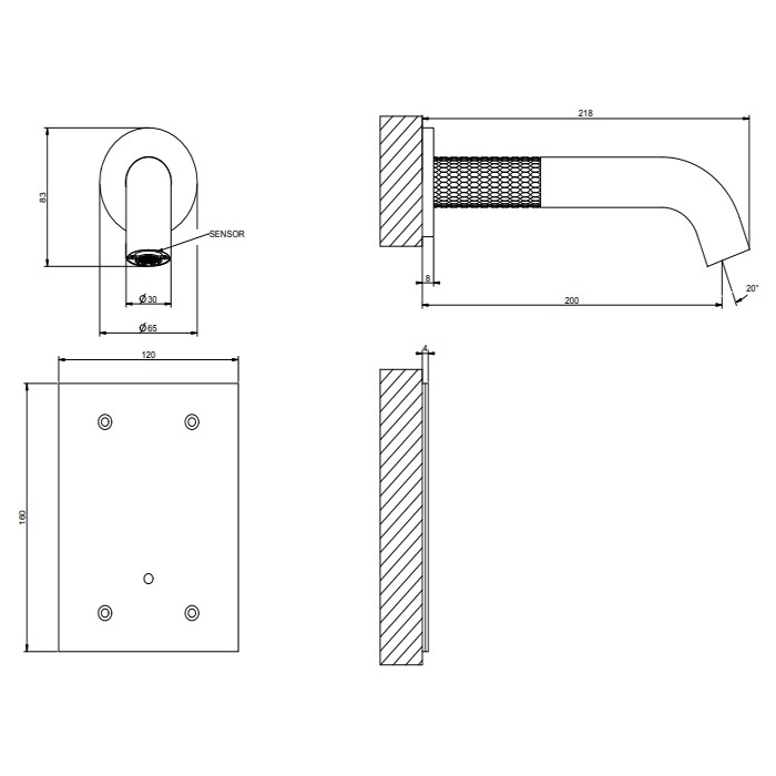 Gessi Смеситель для раковины, настенный, электронный, 316, 54215#239 цвет: steel brushed