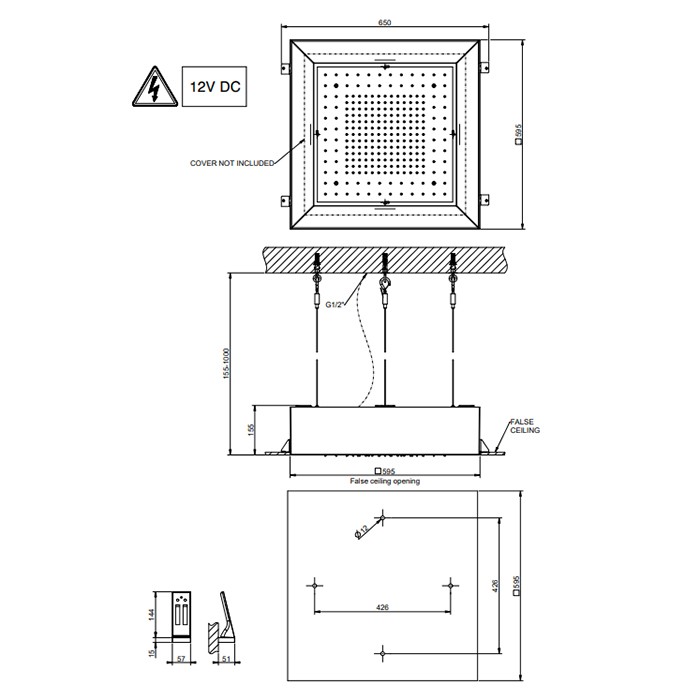 Gessi Верхний душ 50x50cм., потолочный, режимы: тропический ливень, хромотерапия, в комплекте с пультом д/у, Afilo, 57501#279 57012#238 RIR5402#238 цвет: белый