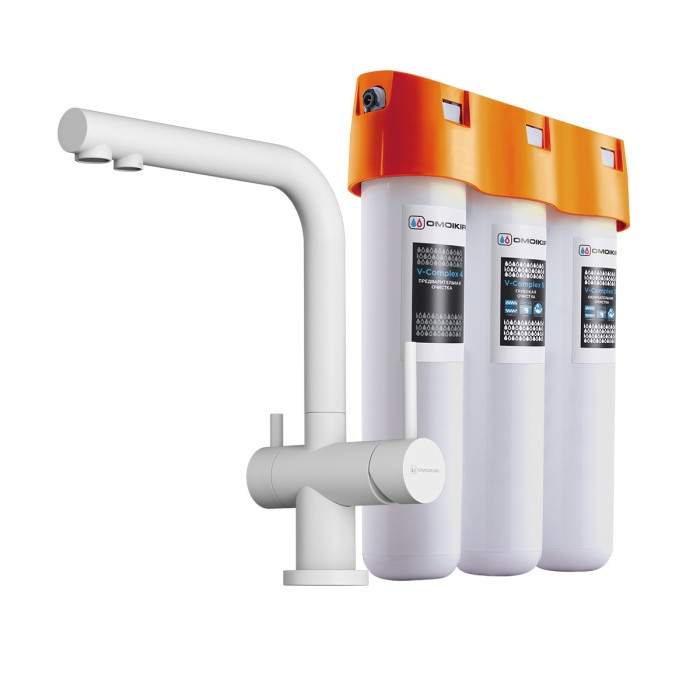 Omoikiri комплект смеситель+фильтр Nagano-WH-P + Pure drop Lite, белый арт. 4054.8028P