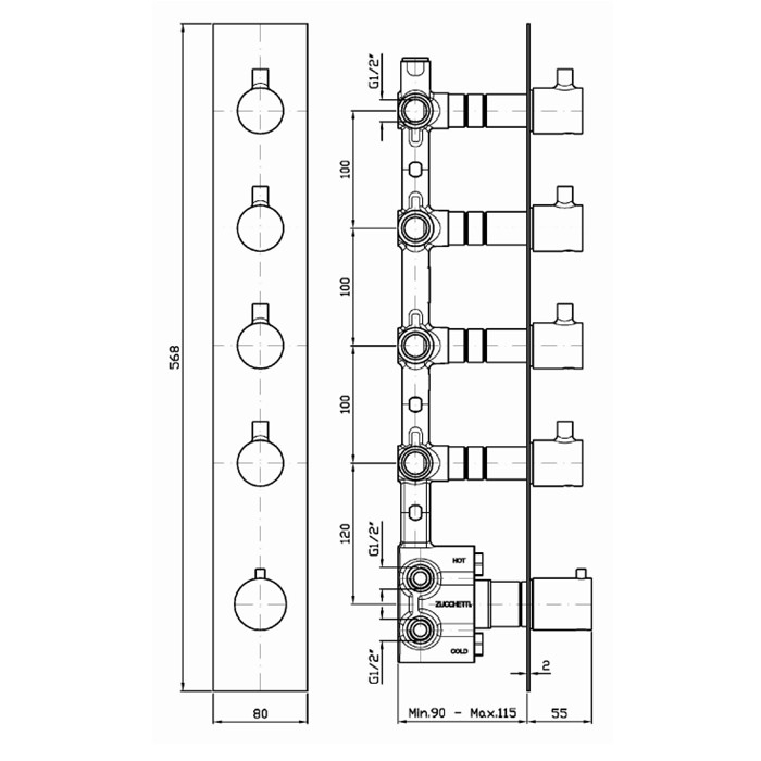 Zucchetti встроенный термостатический смеситель для душа, 1/2”, с 4 запорными клапанами, pan, хром арт. zt28662 r97823