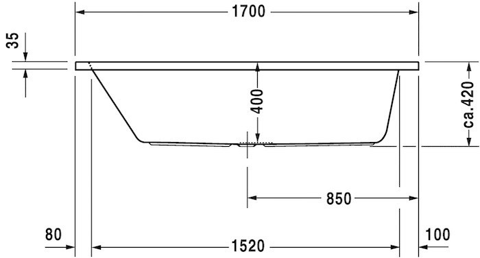 Duravit акриловая встраиваемая ванна 1700 х 700, d-code, 700097000000000 цвет: белый