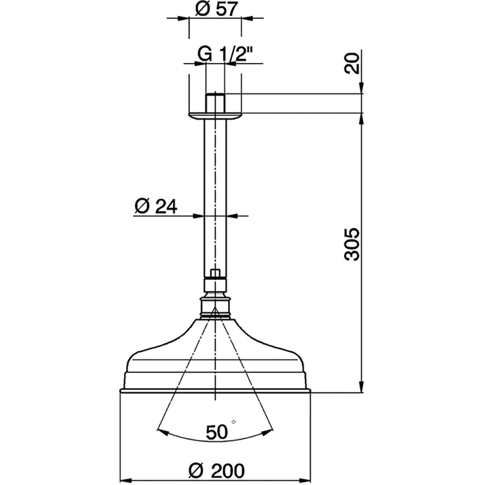Cisal верхний душ d=200мм, l305, для потолочного крепления ds01341021 shower, цвет: хром