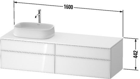 Duravit тумба подвесная с вырезом под раковину слева 550 мм х 1600 мм х 442 мм, zencha, ze4824l63830000 цвет: чёрное стекло/серо-коричневый суперматовый