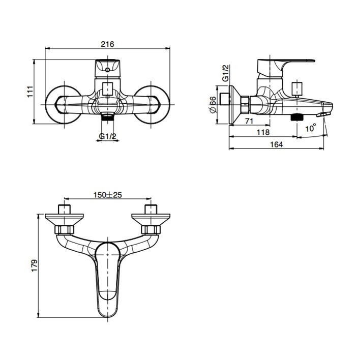 Fima Carlo Frattini смеситель для ванны, настенный, serie 22, черный арт. f3834/1ns