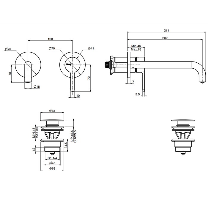 Fima Carlo Frattini cмеситель для раковины, встраиваемый, snap, черный арт. f3121wlx9ns