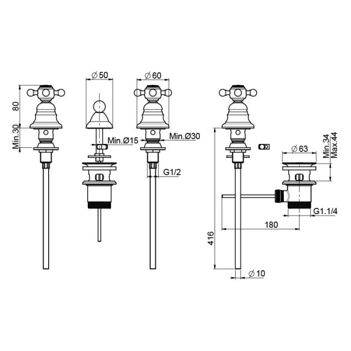 Fima Carlo Frattini cмеситель на биде на 3 отверстия, elizabeth, хром арт. f5102cr