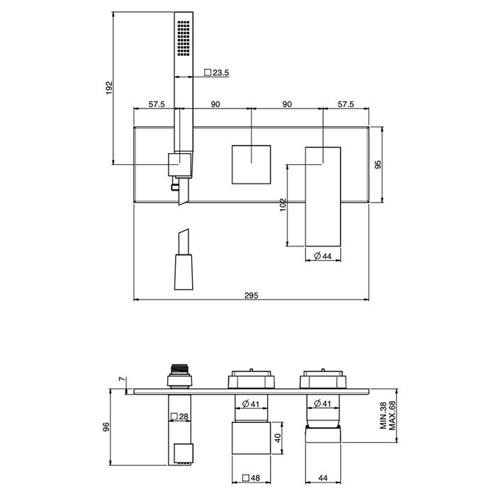 Fima Carlo Frattini смеситель для душа, встраиваемый, с ручным душем, 2 источника, zeta, черный арт. f3989wx2ns