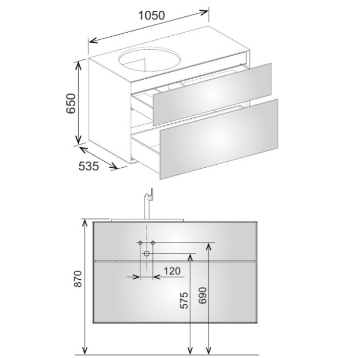 Keuco тумба под умывальник, 1050х650х535 мм отверстие слева 2 ящика фасад из венецианского дуба, edition lignatur, арт. 33371 750122
