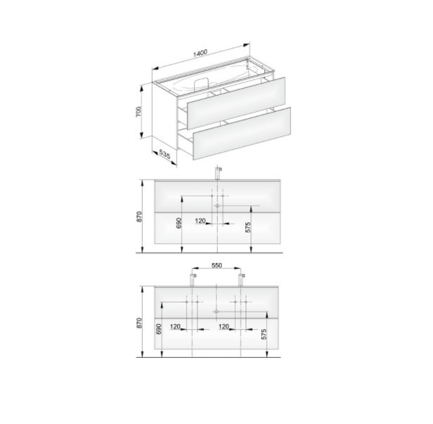 Keuco тумба подвесная под раковину с двумя выдвижными фронтами, с внутренней светодиодной подсветкой, edition 11, антрацит арт. 31362 110100