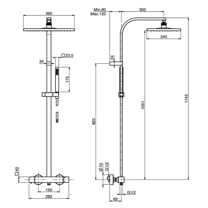 Fima Carlo Frattini душевая стойка, верхний душ 24х36см., с термостатическим смесителем, держателем и ручным душем colonne doccia, хром арт. f4265n/qp365cr
