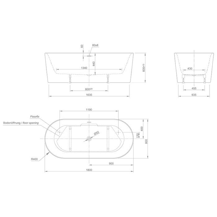 Knief ванна 180х80х60см., отдельностоящая, Fresh, 0100-230 0100-091-06 цвет: белый
