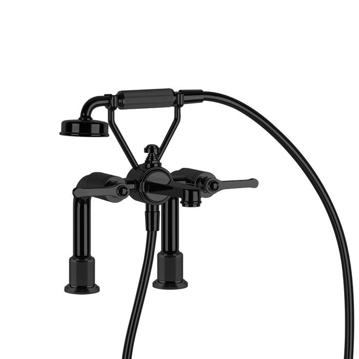 Gessi Смеситель для установки на борт ванны на 2 отверстия, двухвентильный, с ручным душем и шлангом 1500 мм., Venti20, 65115#299 цвет: черный матовый