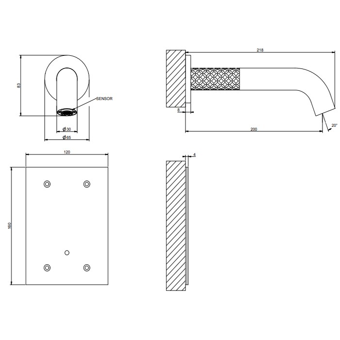 Gessi Смеситель для раковины, настенный, электронный, 316, 54115#239 цвет: steel brushed