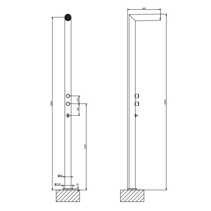 Gessi Душевая стойка, для установки на улице, напольная, на 2 выход, без ручки и верхнего душа, Outdoor, 63203#856 цвет: corten
