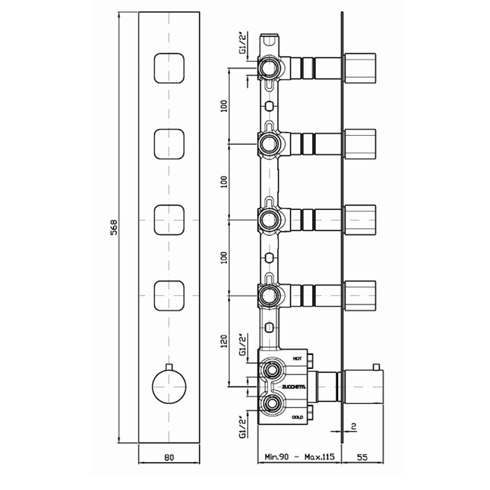 Zucchetti встроенный термостатический смеситель с 4 запорными клапанами, jingle, хром арт. zin662 r97823