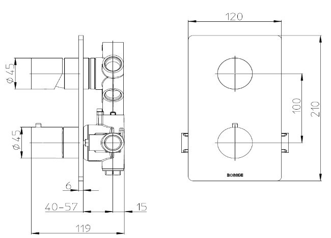 Bossini внешняя часть термостата для душа на 2-5 потребителей, nobu, нержавеющая сталь арт. inz072.075