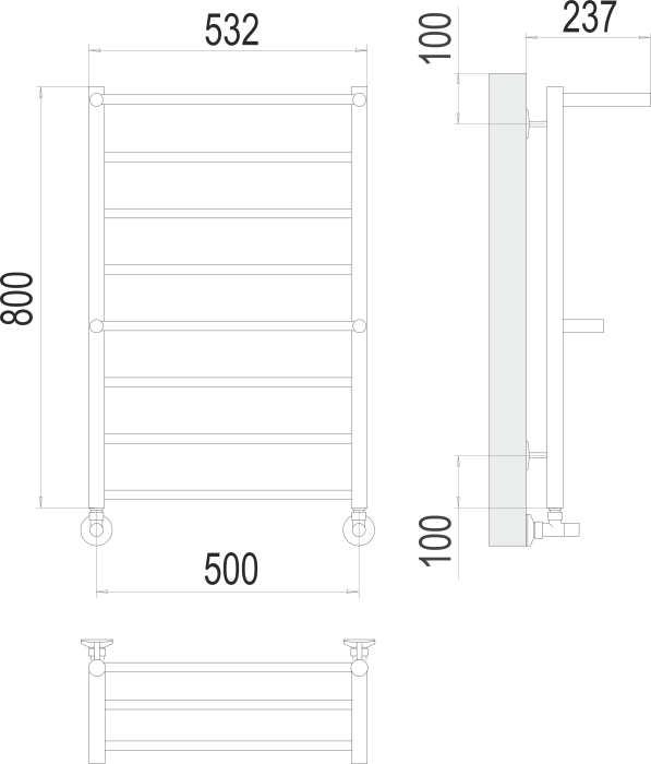 Terminus водяной полотенцесушитель анкона п8 500х800, эконом арт. 4670078529978