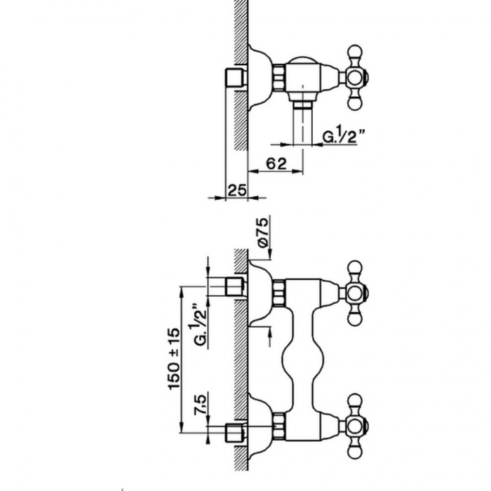 Cisal смеситель двухвентильный настенный для душа ac00044124 arcana, цвет: золото