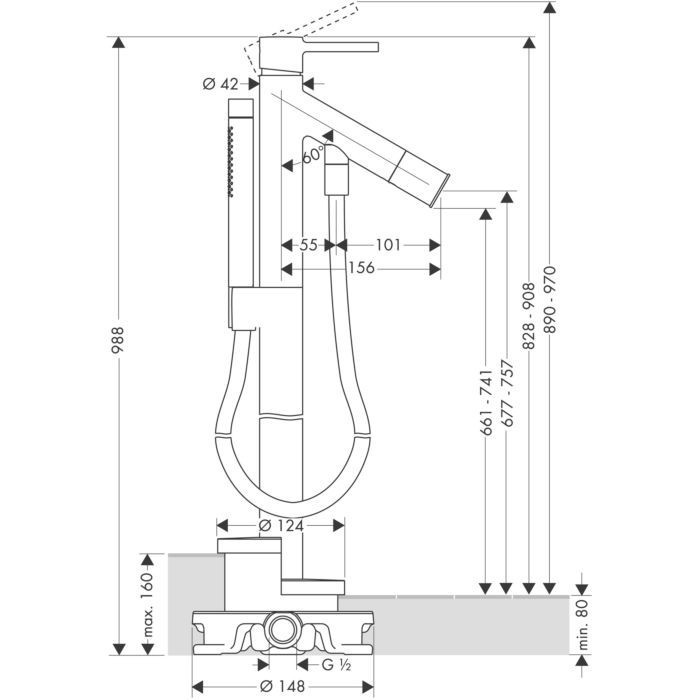 AXOR напольный смеситель для ванны, Starck, полированный черный хром арт. 10456330