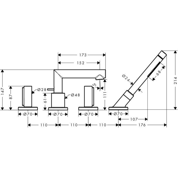 AXOR смеситель на край ванны, Uno, черный арт. 45444340