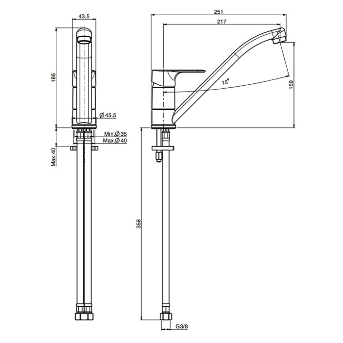 Fima Carlo Frattini смеситель для кухни, на 1 отв., kitchen, хром арт. f3837cr.es