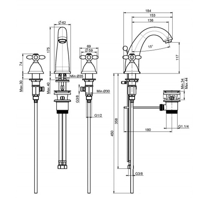Fima Carlo Frattini смеситель для раковины, на 3 отверстия, olivia, хром арт. f5031cr