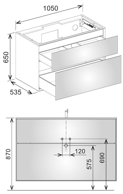 Keuco тумба под умывальник, 1050х650х535 мм 2 ящика фасад дуб, edition lignatur, арт. 33350 700012