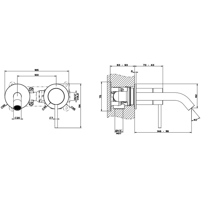 Gessi Встраиваемый смеситель с изливом 146-116мм, 316, 54083#707 цвет: brushed black metal pvd