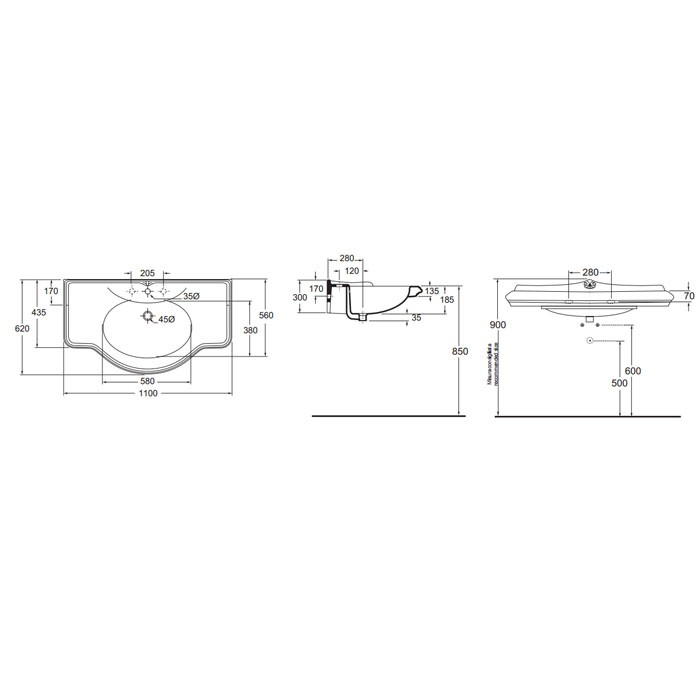 AZZURRA раковина 111х62 см, 3 отв., JUBILAEUM, JULP1106200MBI (JUB200/110 bi))*1 JUCLT0000000BI/(JUB300 bi) цвет: белый