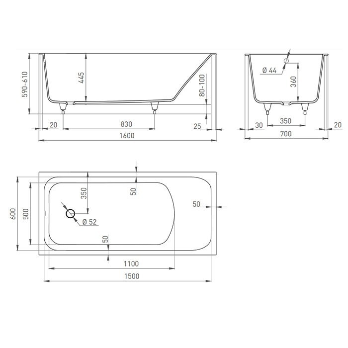 Salini ванна встраиваемая 160x70, orlanda, 102025mrf цвет: матовый белый