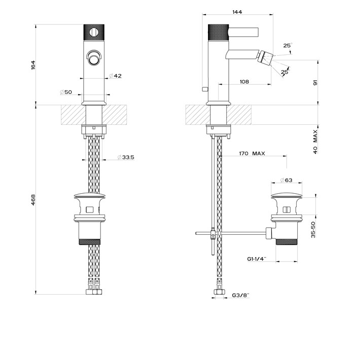 Gessi Смеситель для биде на 1 отверстие с донным клапаном, Inciso, 58007#149 цвет: finox