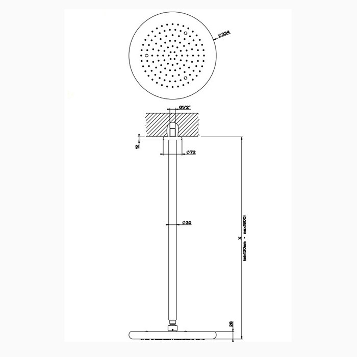 Gessi Верхний душ для потолочного крепления d306мм с инд.высотой (50-1800мм), Goccia, 33768#031 цвет: хром