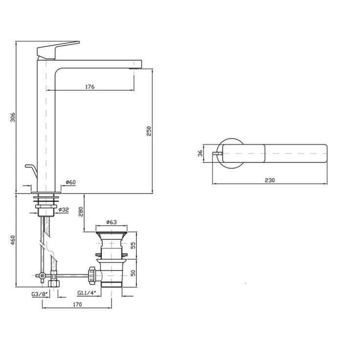 Zucchetti однорычажный смеситель для раковины на 1 отверстие с высоким изливом и донным клапаном, jingle, хром арт. zin691