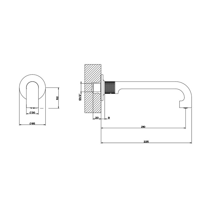 Gessi Настенный излив 21см, на 1/2”, комбинируемый с удаленным управлением (не входит в комплект), Inciso, 58100#727 цвет: brushed brass pvd