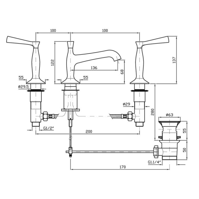 Zucchetti смеситель для раковины на 3 отверстия, bellagio, хром арт. zb2425