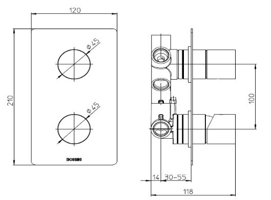 Bossini внешняя часть смесителя для душа на 2-5 потребителей, nobu, нержавеющая сталь арт. inz071.075