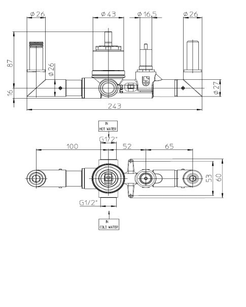 Bossini скрытая часть однорычажного смесителя для ванны, apice, арт. z00546000