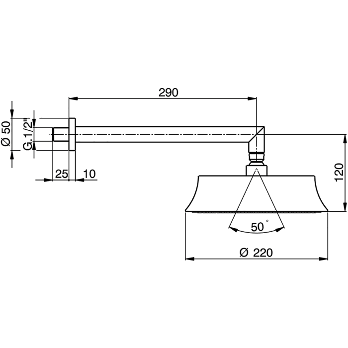 Cisal верхний душ d=220мм, l290, для настенного крепления ds01359021 cherie, цвет: хром