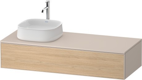 Duravit тумба подвесная с вырезом под раковину слева 550 мм х 1300 мм х 281 мм, zencha, ze4812l30830000 цвет: натуральный дуб/серо-коричневый суперматовый