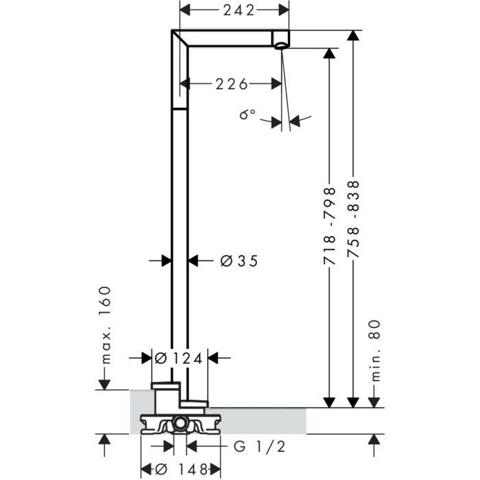 AXOR напольный излив для ванной, Uno, черный арт. 45412340
