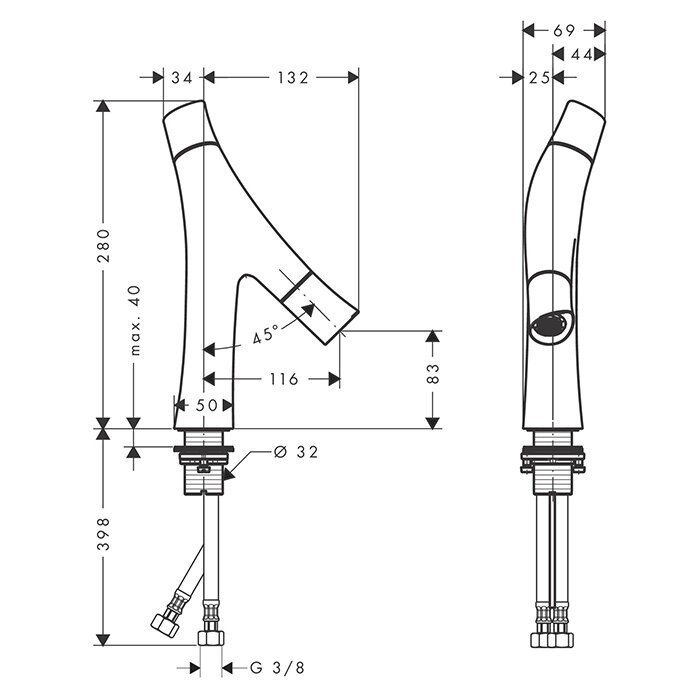 AXOR смеситель для раковины, Starck Organic, сталь арт. 12011800