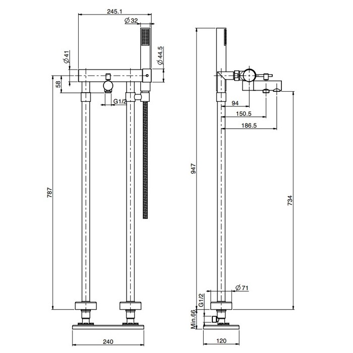 Fima Carlo Frattini смеситель для ванны напольного, spillo up, хром арт. f3034/4cr