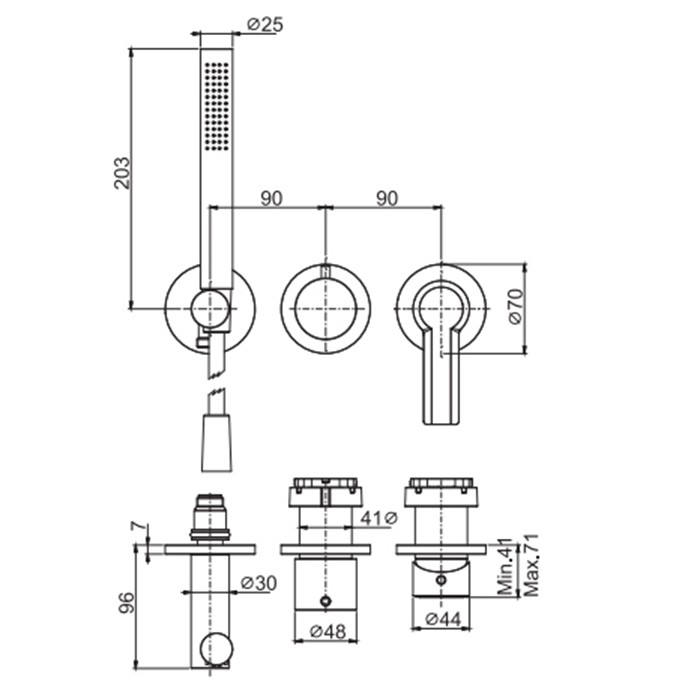 Fima Carlo Frattini смеситель для душа, встраиваемый, на 2 источника с ручным душем, mast, черный арт. f3149wx8ns