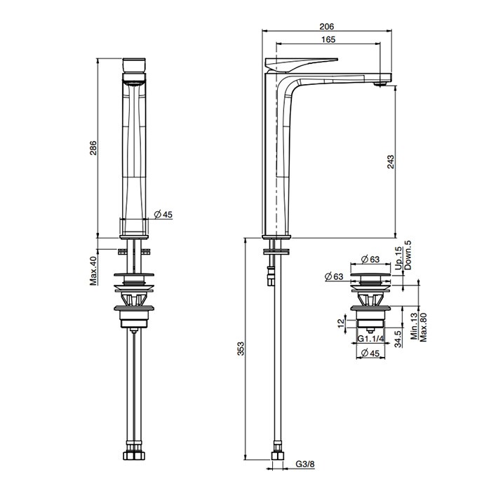 Fima Carlo Frattini смеситель для раковины, на 1 отв., высокий, zeta, черный арт. f3961/hnns.1