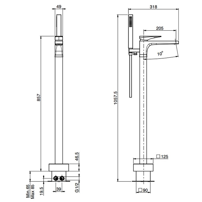 Fima Carlo Frattini смеситель для ванны, напольный, с ручным душем, zeta, золото арт. f3964/4nor