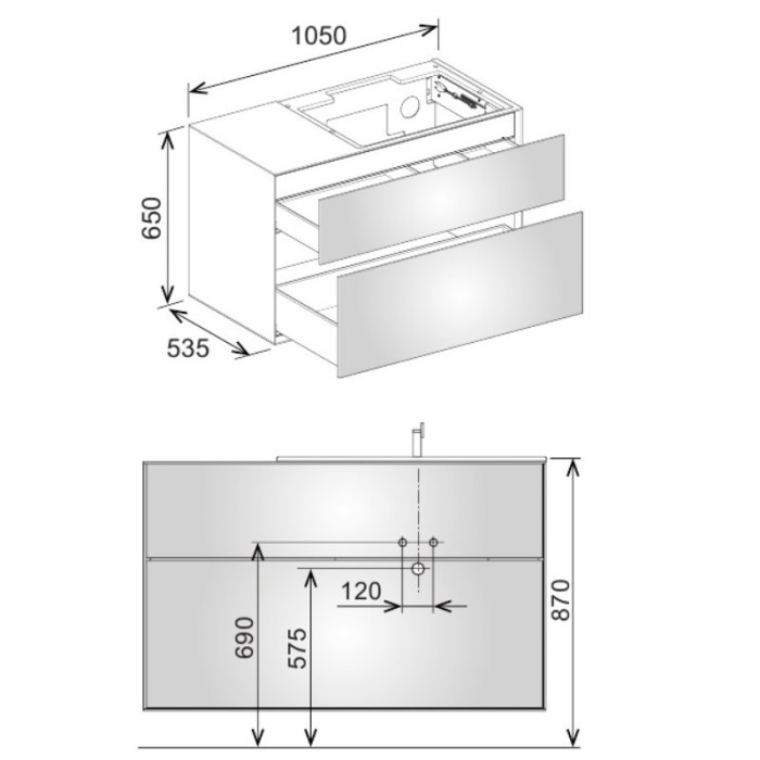 Keuco тумба под умывальник, 1050х650х535 мм отверстие справа 2 ящика фасад из венецианского дуба, edition lignatur, арт. 33341 750212